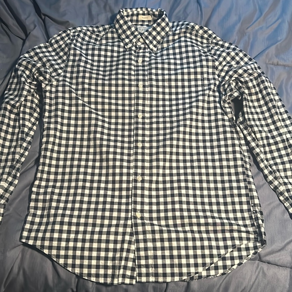 J Crew Navy Gingham Button Down
